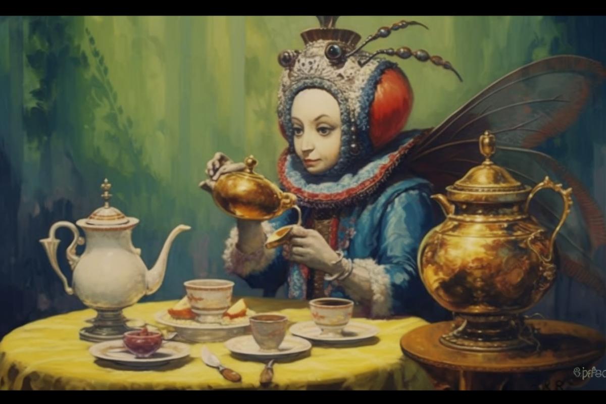 A fly drinks tea from a samovar, Kustadievs style