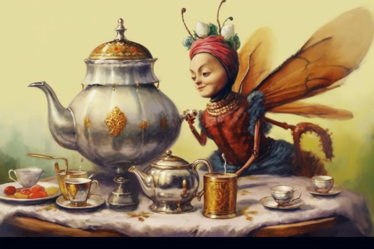 A fly drinks tea from a samovar, Kustadievs style