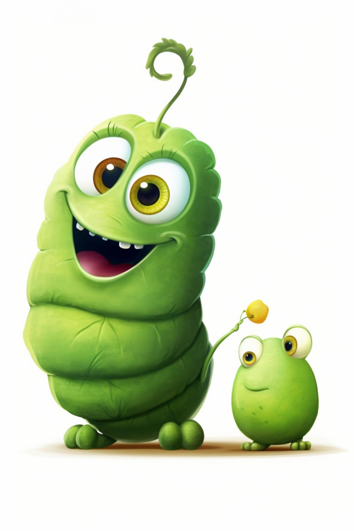 Green caterpillar turns into a butterfly cartoon