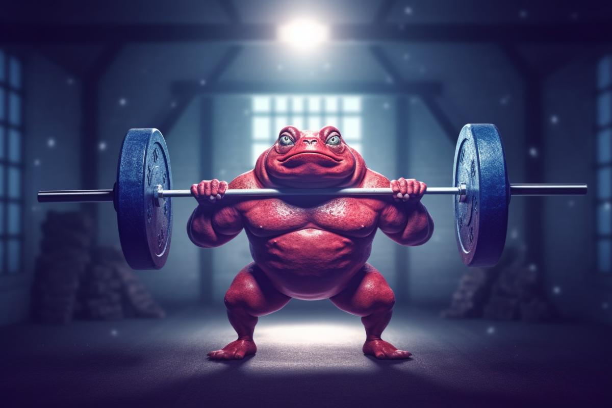 Toad bodybuilders train with barbells