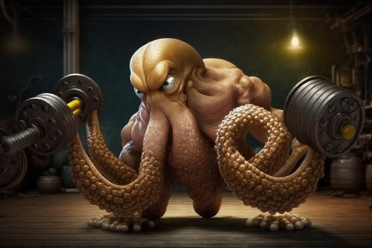 Muscular bodybuilder octopus