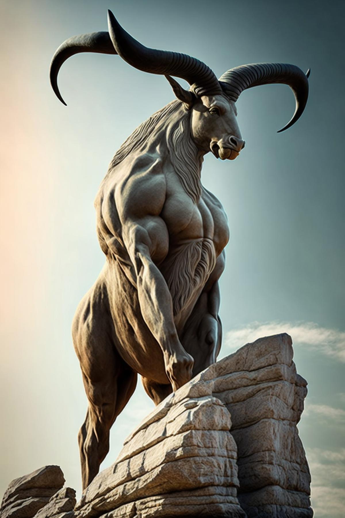 Reindeer sphinx on rock beauty of pulped giant body muscles epic dramatic 4k three fourth view awarded photo