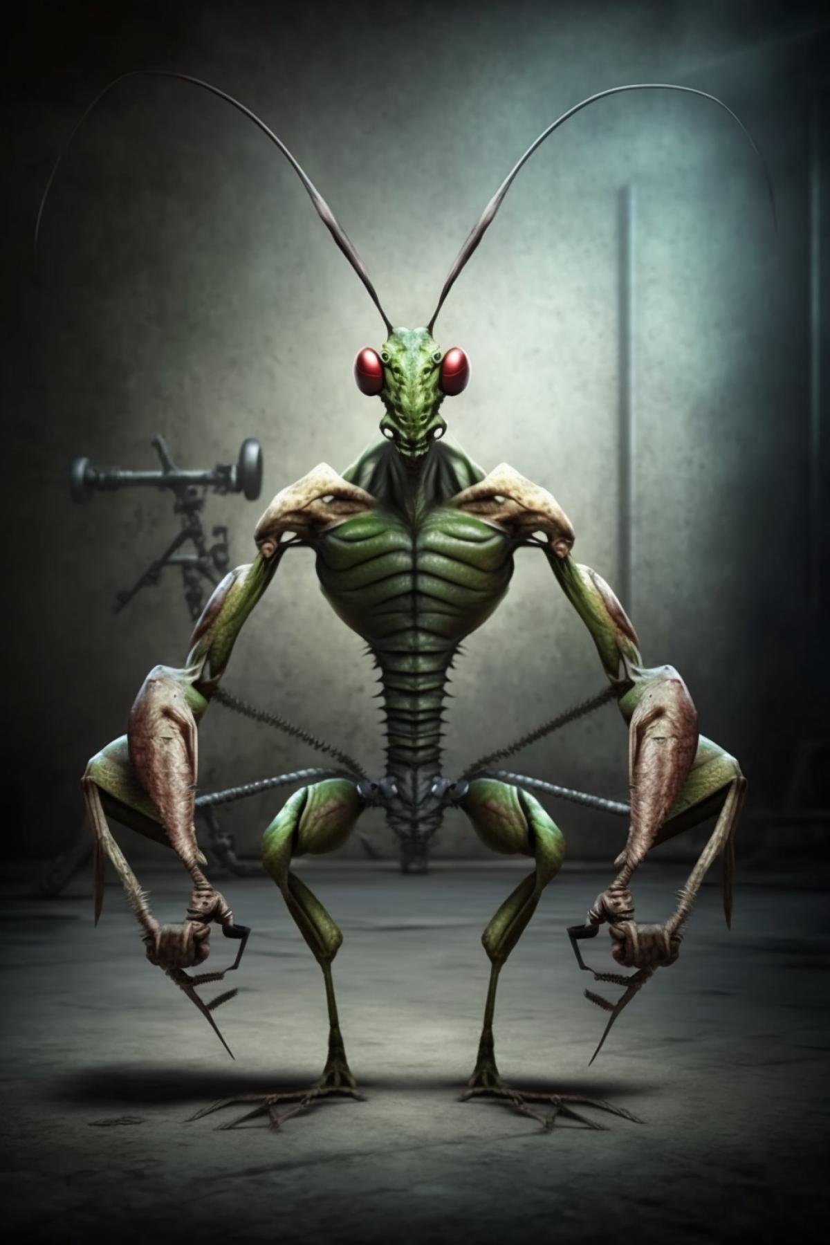 mantis bodybuilder doing deadlift in the gym