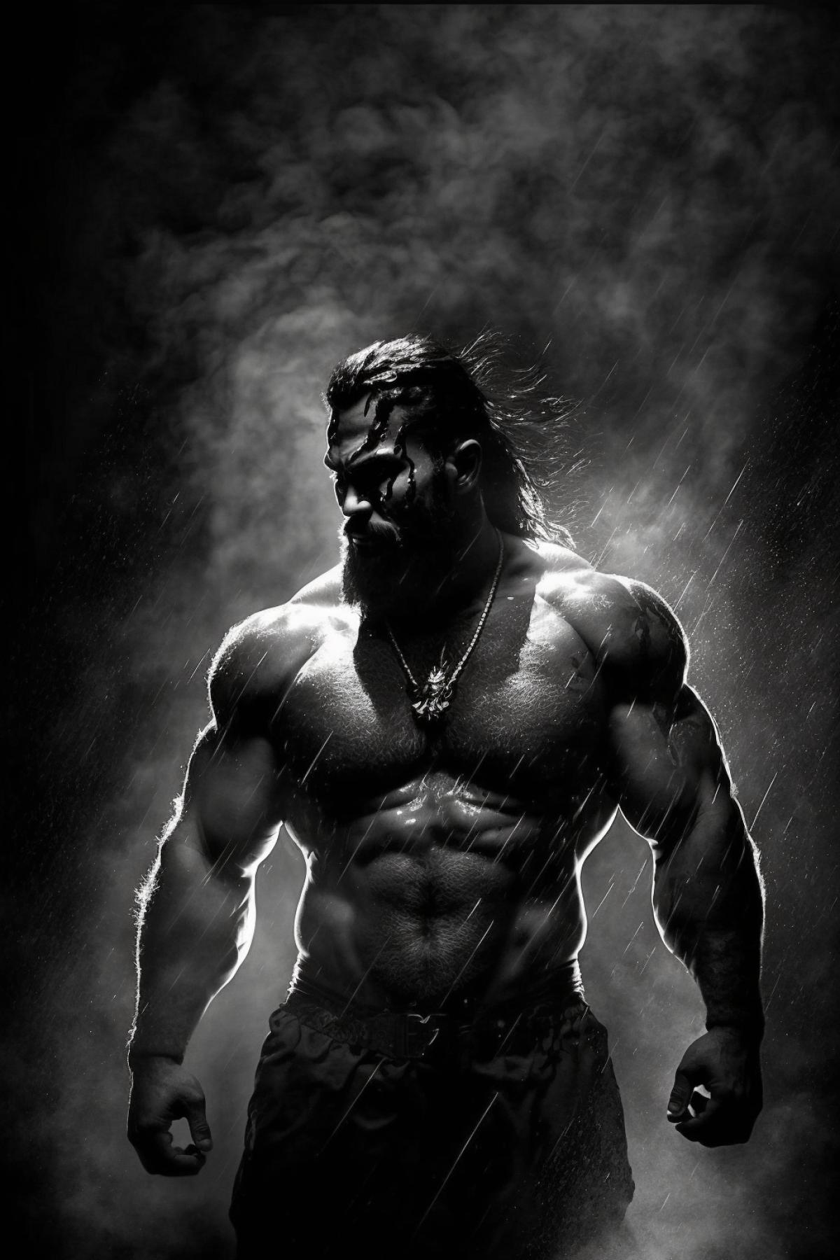 The most muscular beast:: real dark and white photo.
