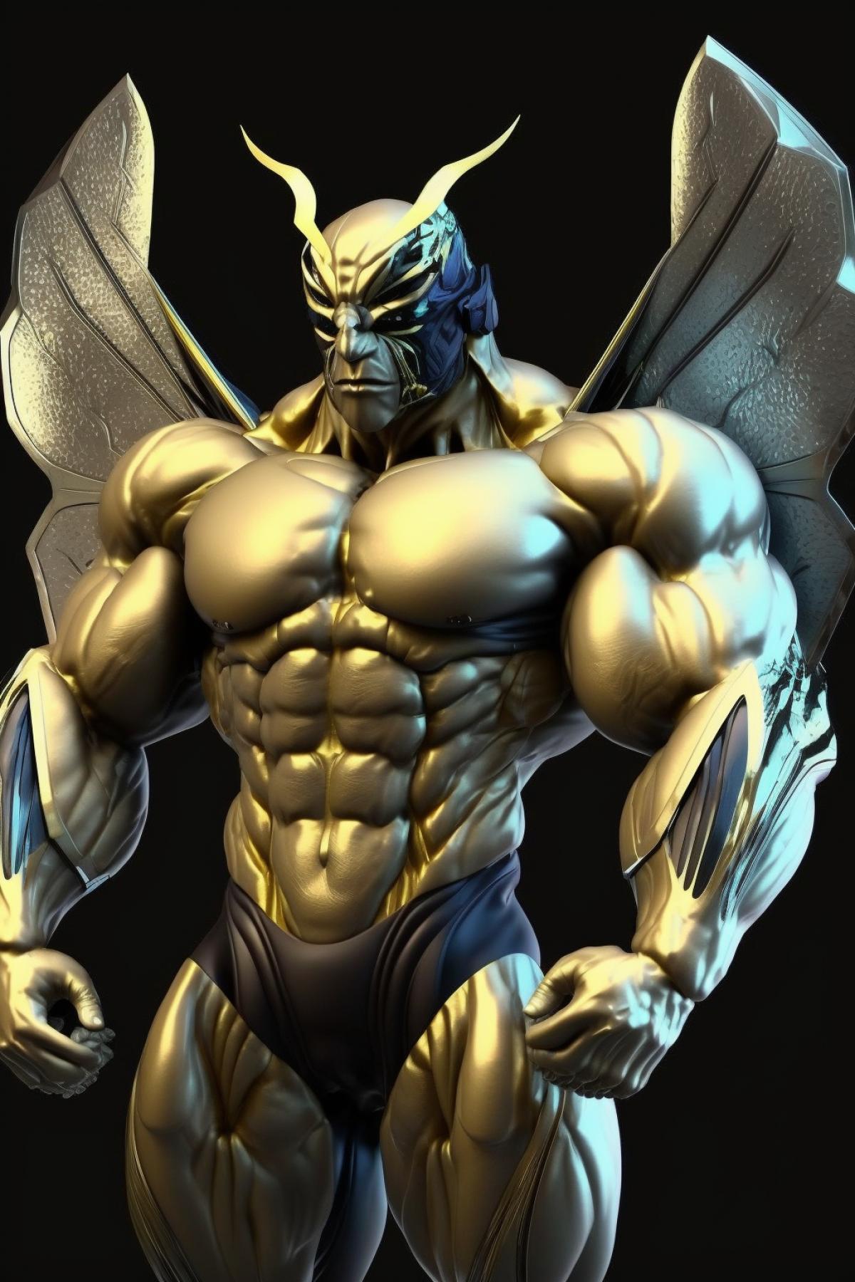 humanoid butterfly bodybuilder,