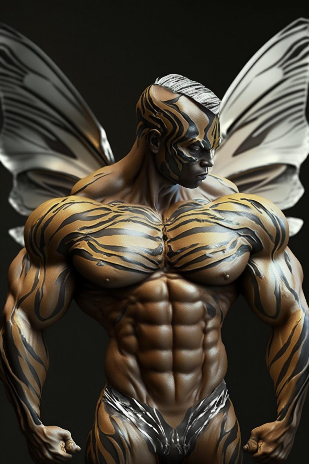 humanoid butterfly bodybuilder,