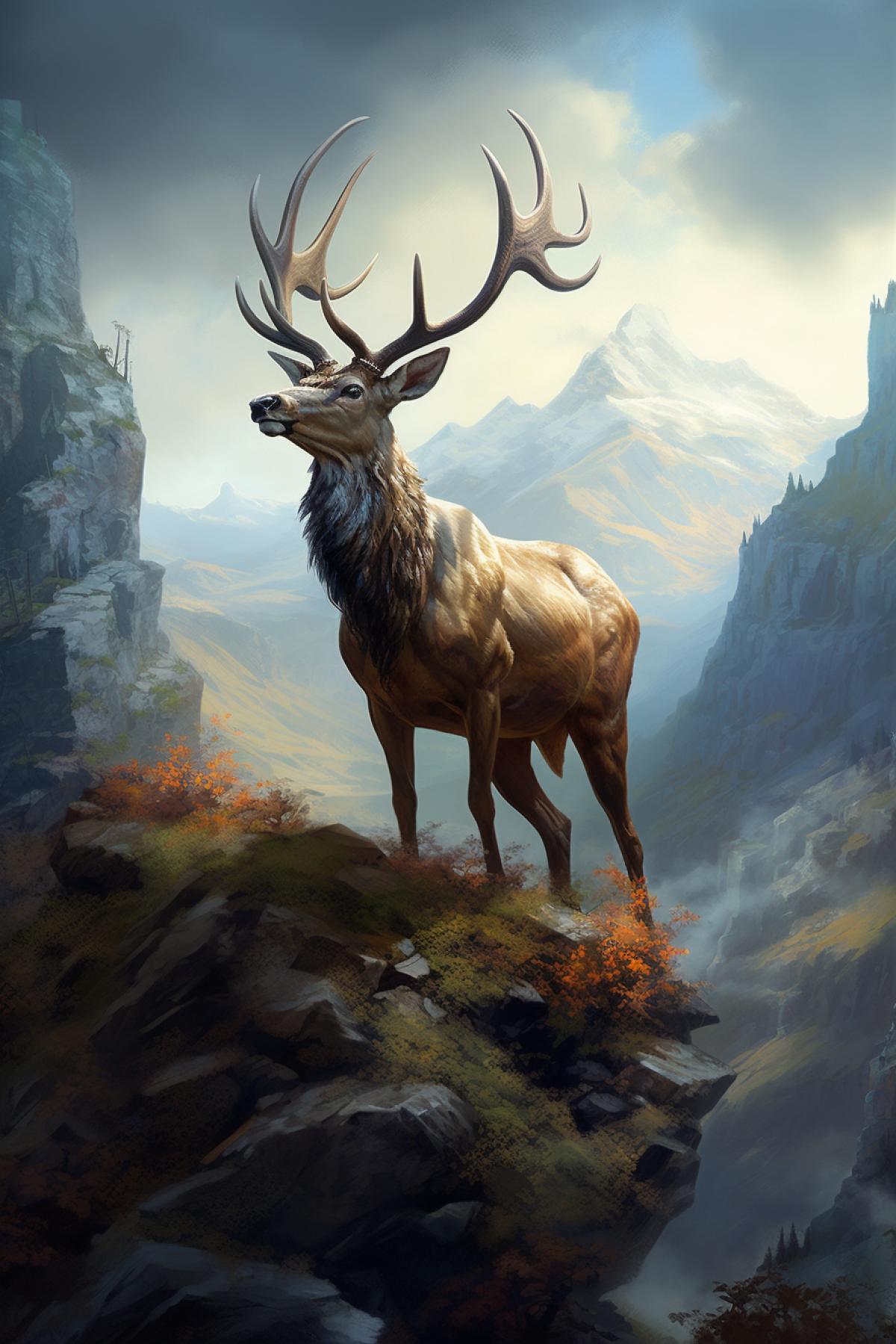 Beauty of wild deer muscles drama epic 4k three fourth view Kurt Stallaert Boris Vallejo art