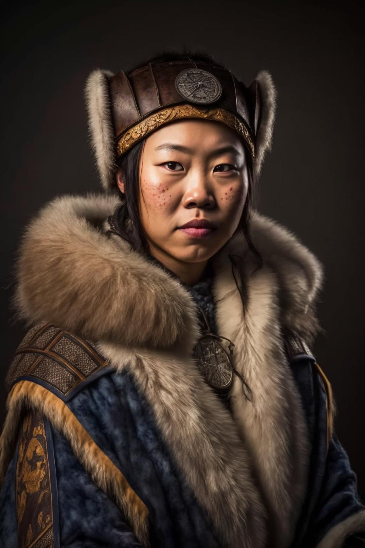 young woman from the peoples of the Far North in national costume, professional photography, studio light