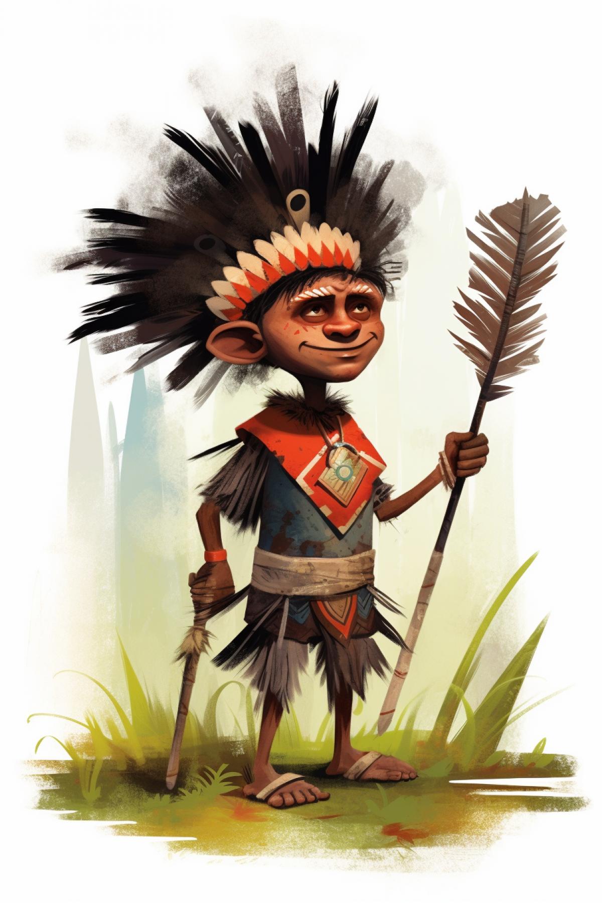 Papuan in national costume, friendly cartoon