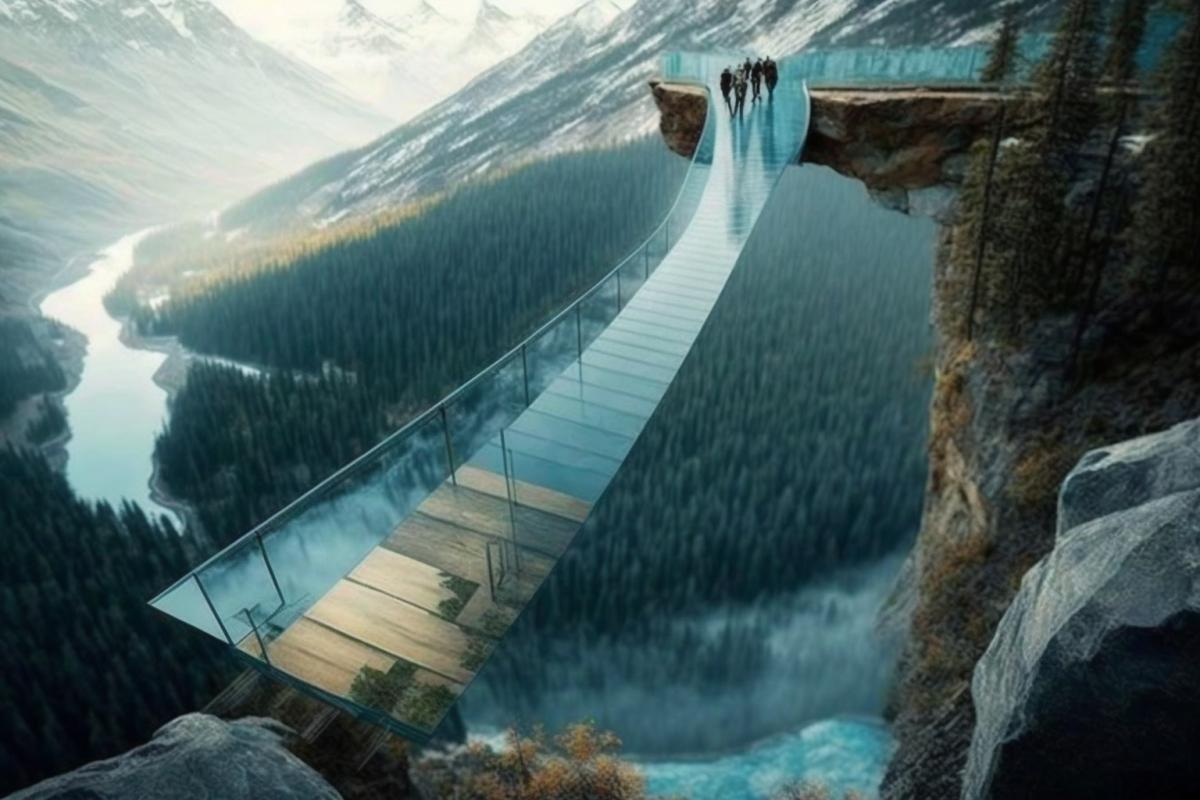 Glass bridge, huge height, northern landscape