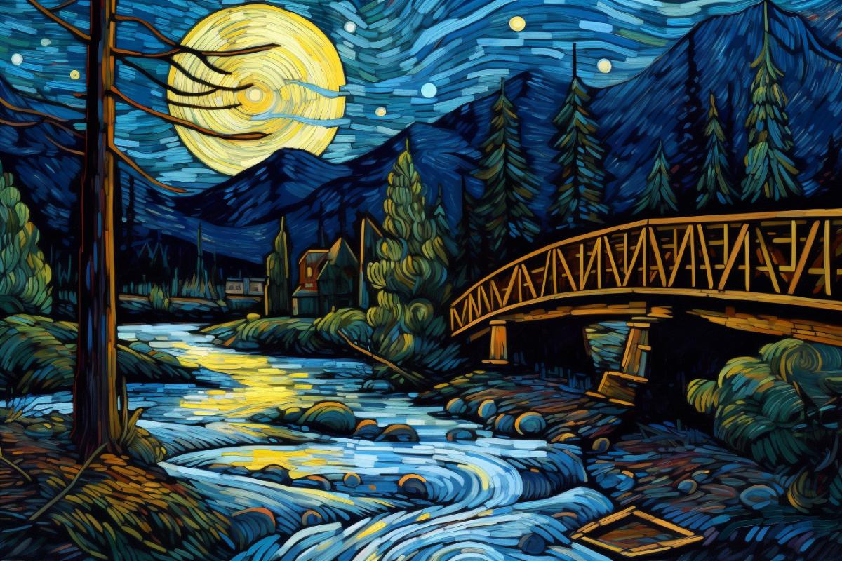 Bridge in the night desert, Van Gogh style