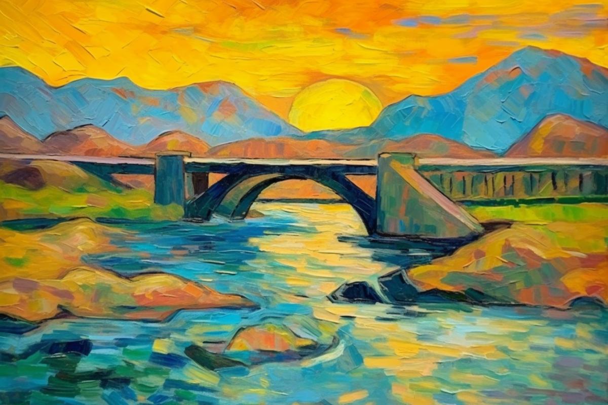 Bridge in the night desert, Van Gogh style