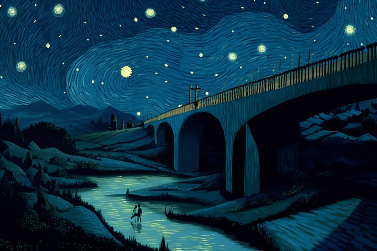 Bridge in the night desert, Van Gogh style