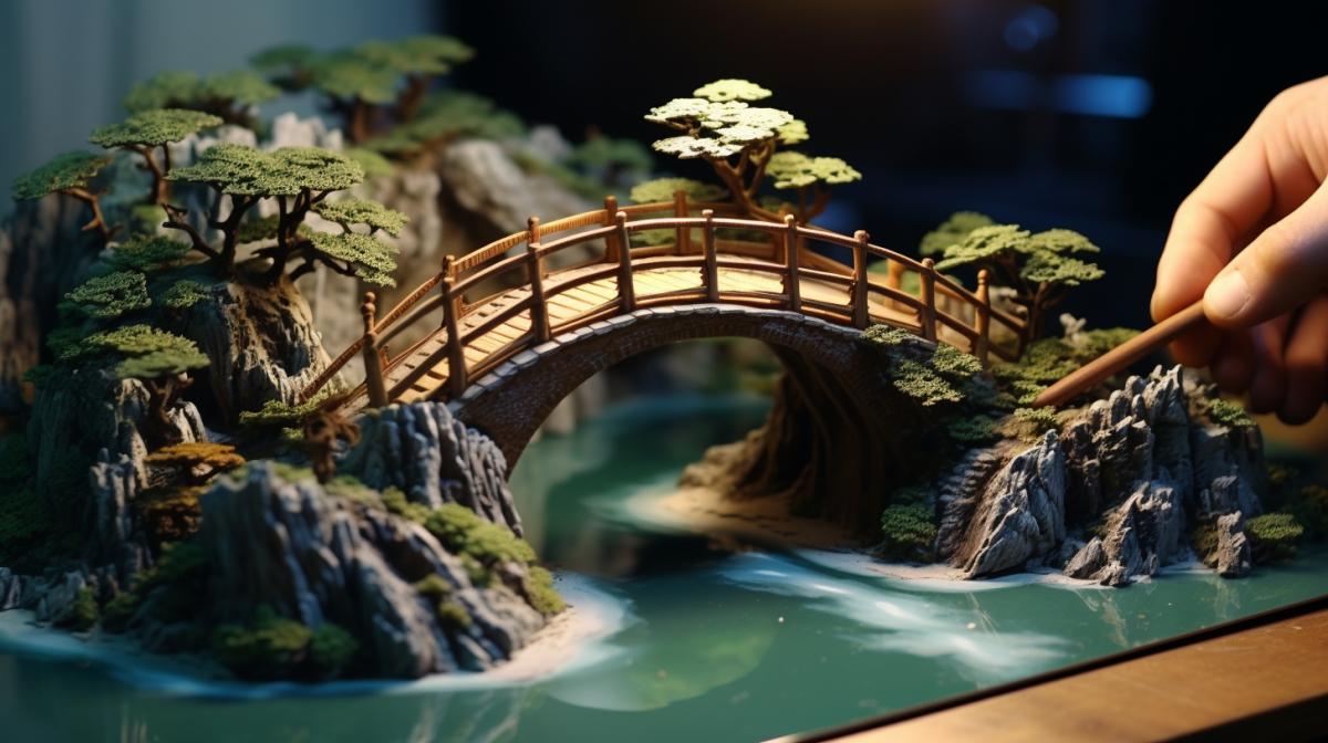 Beautiful bridge, plasticine craft, beautiful landscape, high quality, super realistic, 4k, live photography, epic lighting.