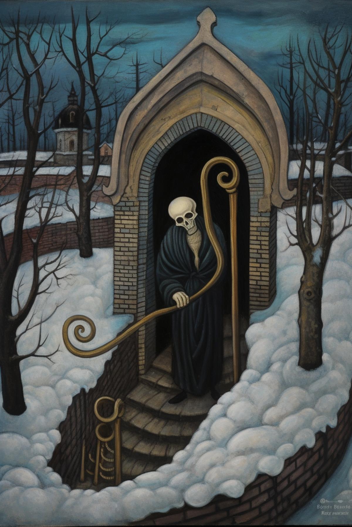Death with a scythe in the cemetery