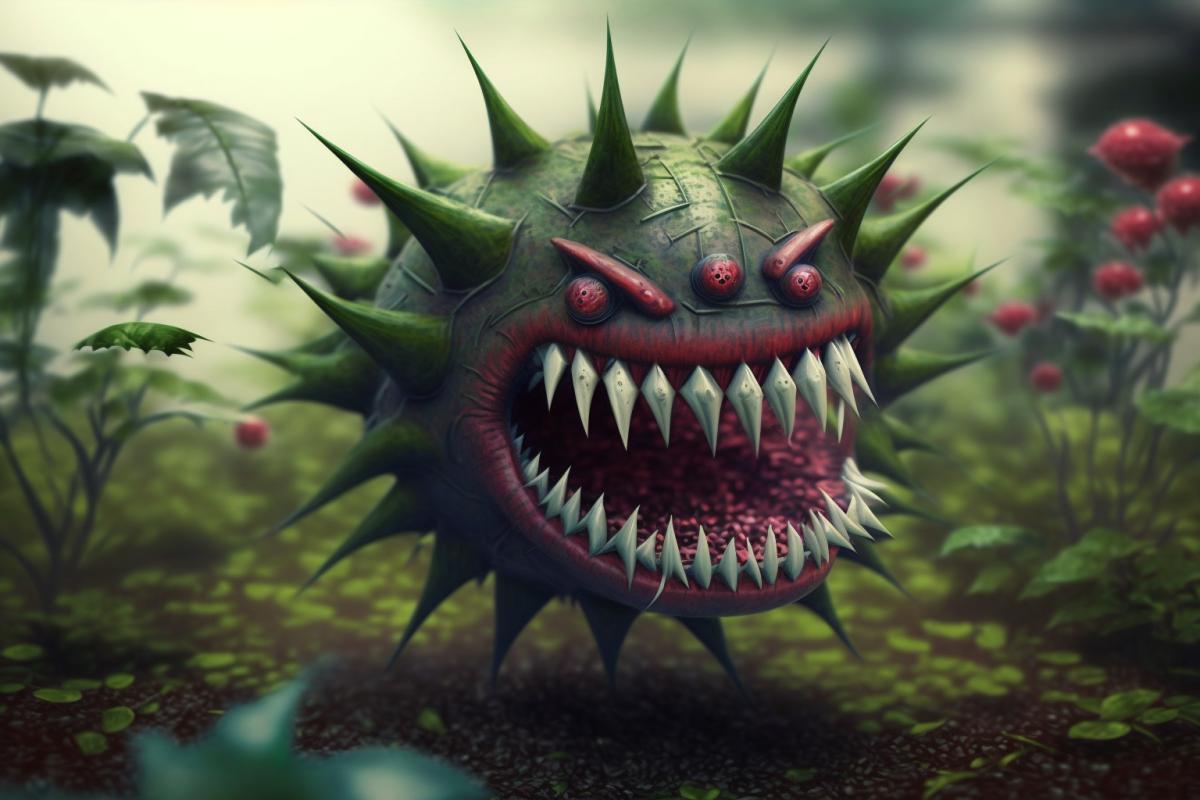 Toothy evil plants chasing pigs