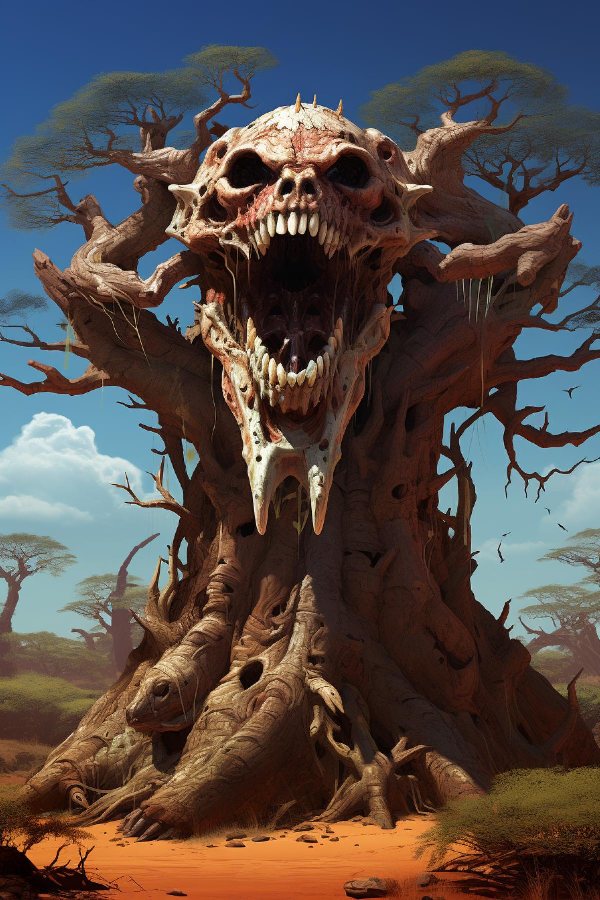 Predatory baobab, toothy, devourer of worlds, universal scale, high quality