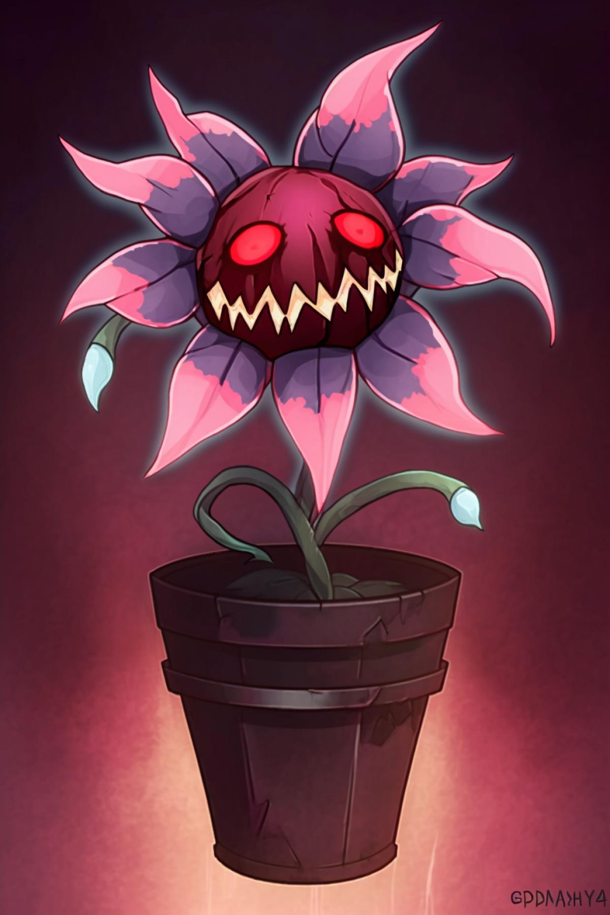 A vampire flower in a pot