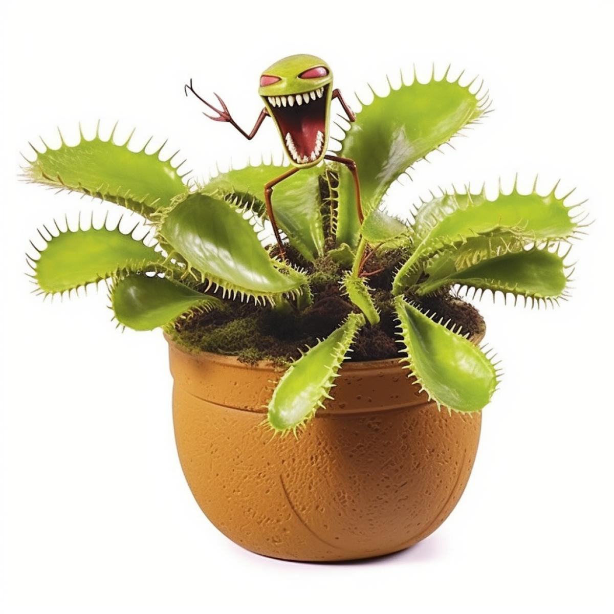 potted venus flytrap plant catching a fly