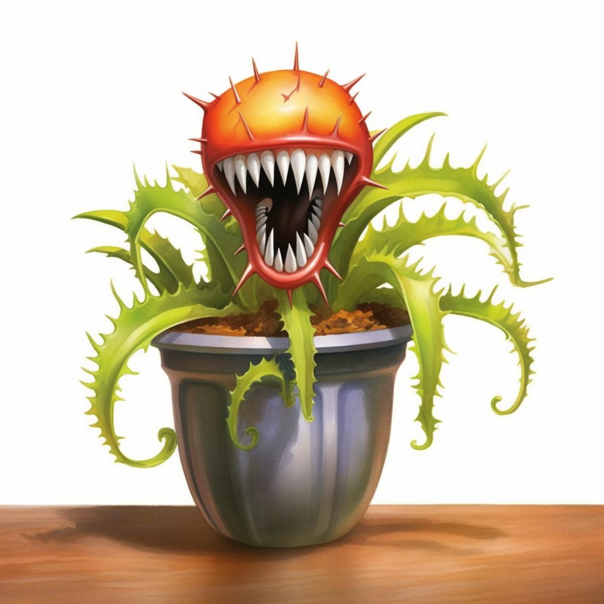 potted venus flytrap plant catching a fly