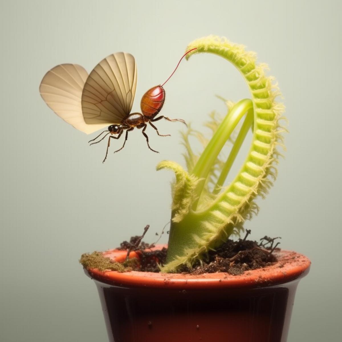 carnivorous houseplant venus flytrap catching a fly