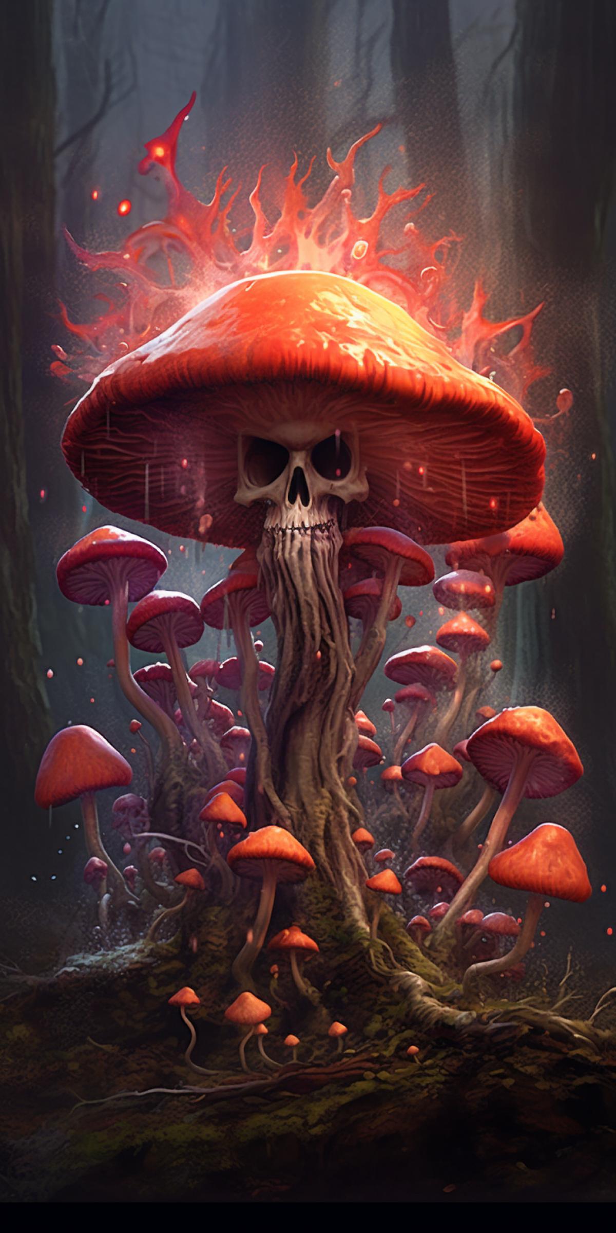 Predatory mushrooms, with a sinister grin, sprouted through a person