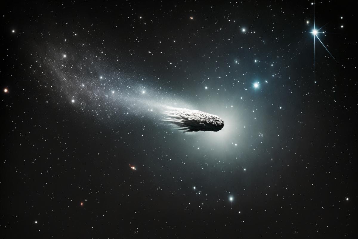 Stunning photo of a comet flying in space, high detail