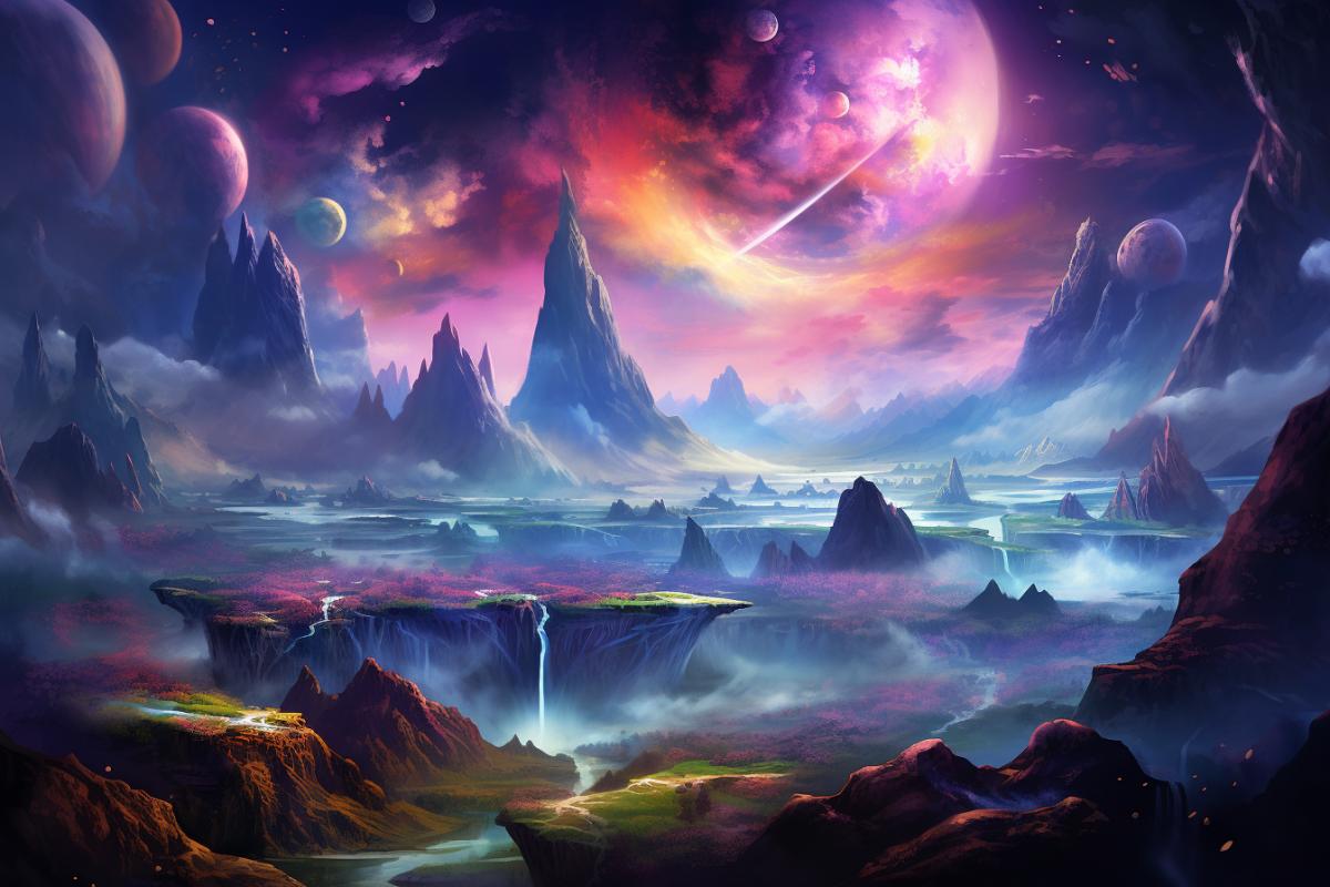 A breathtaking cosmic landscape with swirling nebulae and vibrant star clusters, ethereal, dreamlike, highly detailed, digital painting, artstation, celestial colors, smooth, surreal lighting, by Alex Ruiz, Greg Martin, and Jaime Jasso.