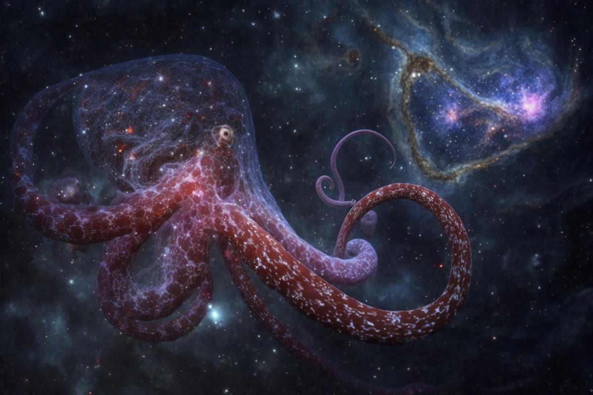 Galaxy far, far away, clusters of stars resemble an octopus
