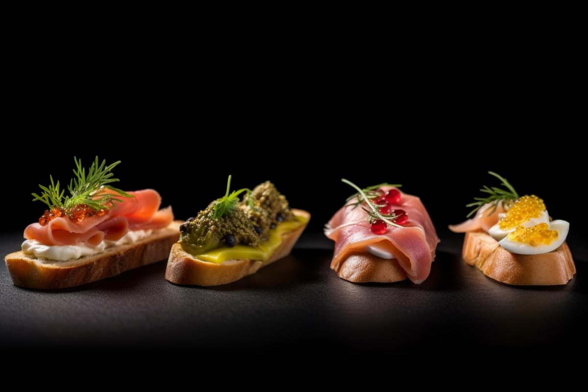 Collection of various bruschettas, appetizing photo