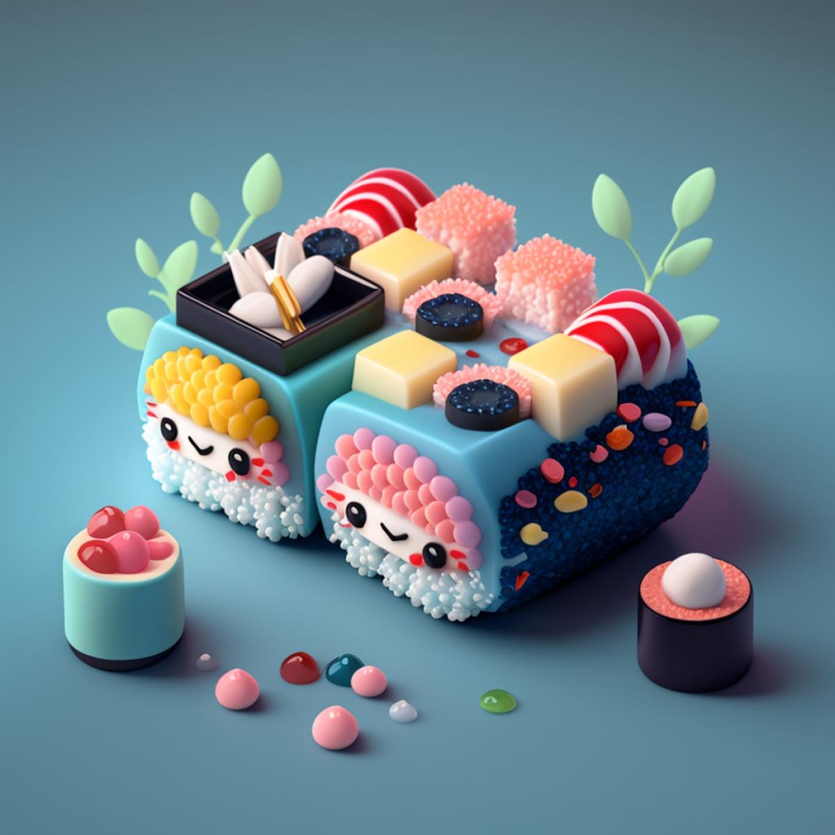 sushi made of candies, uhd, kawaii style