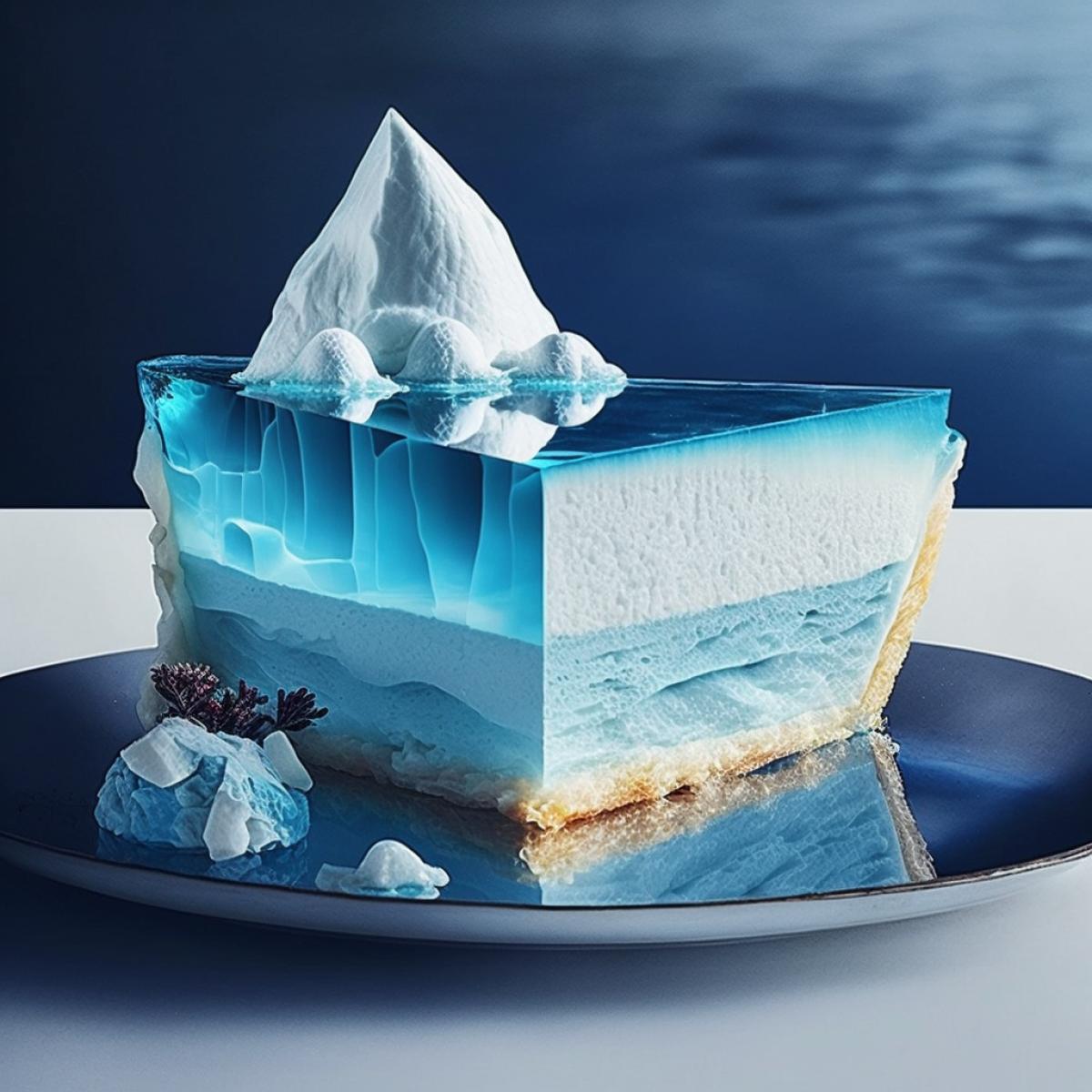 Beautiful blue ice arctic iceberg slice of pie 🥧 food magazine photography style