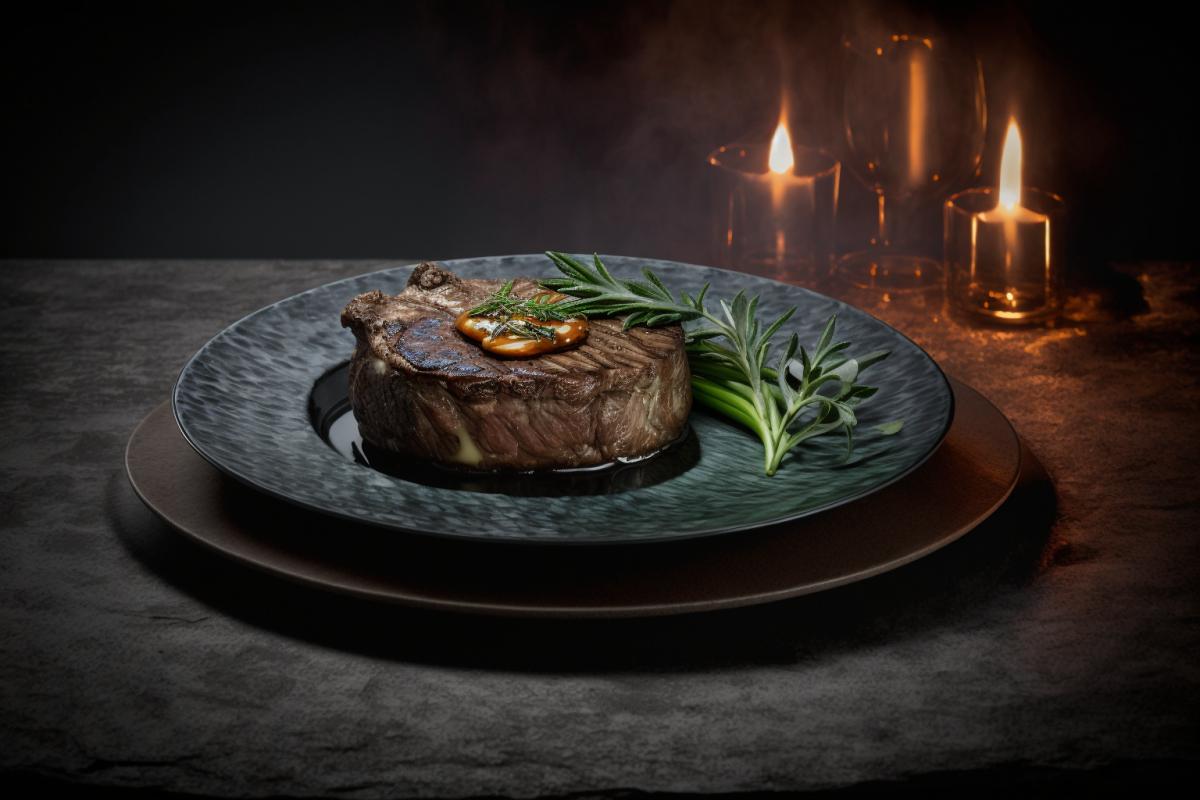 steak in a high cland exquisite restaurant