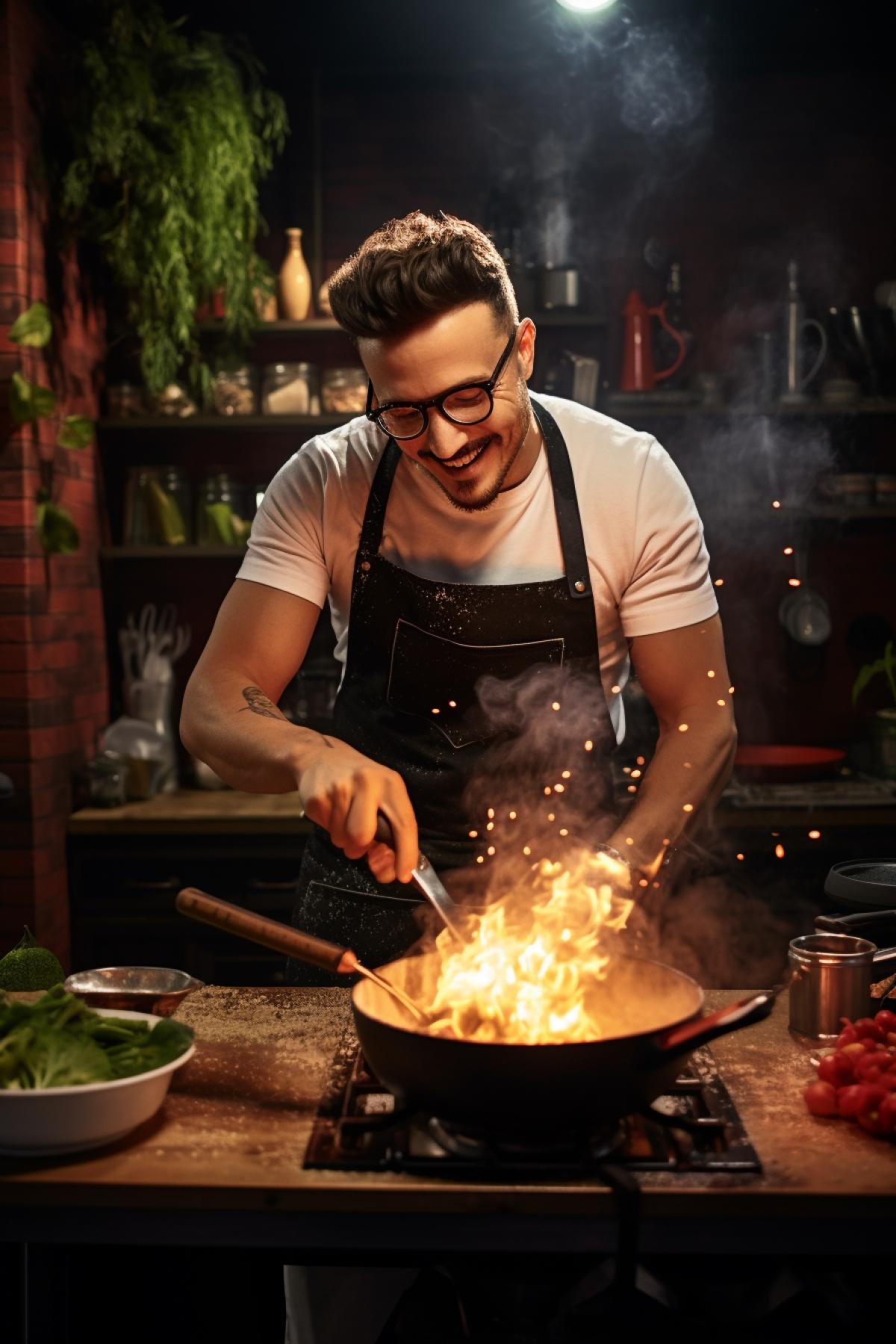 The chef puts on a cooking show
