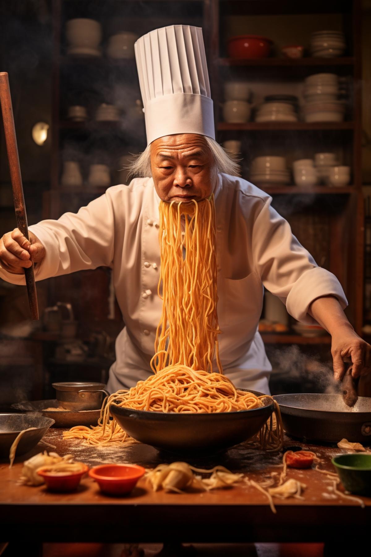 Chinese chef unwinds noodles with his hands