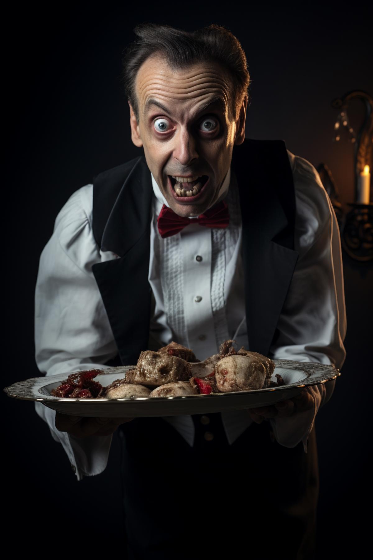 The waiter dropped the tray, horror