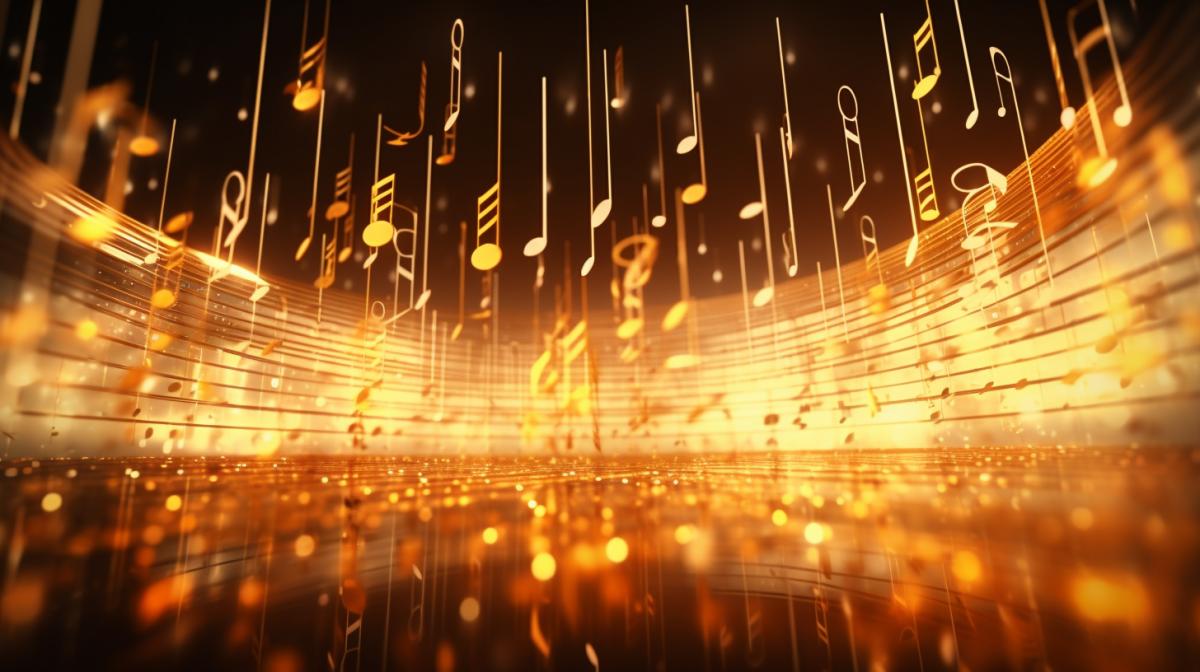 Music score visualization, music flowing, best quality, high detail, epic lighting, 8k