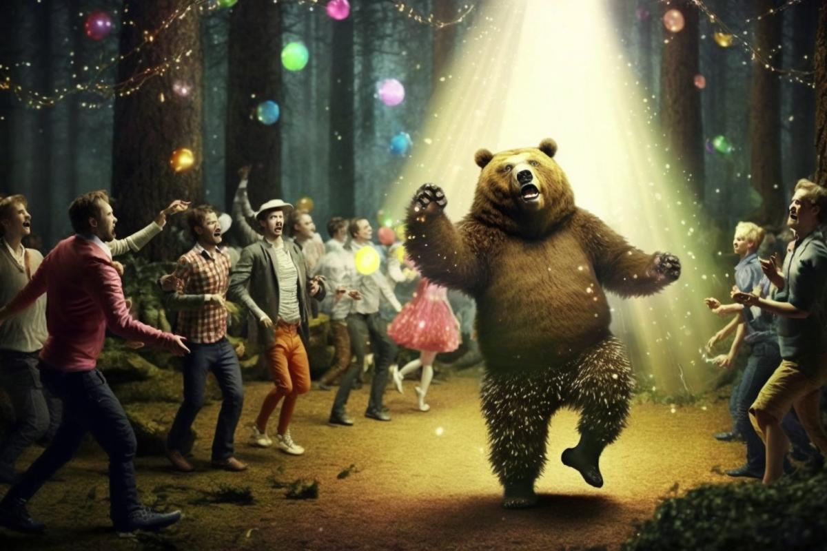 Fierce disco with bears in the forest