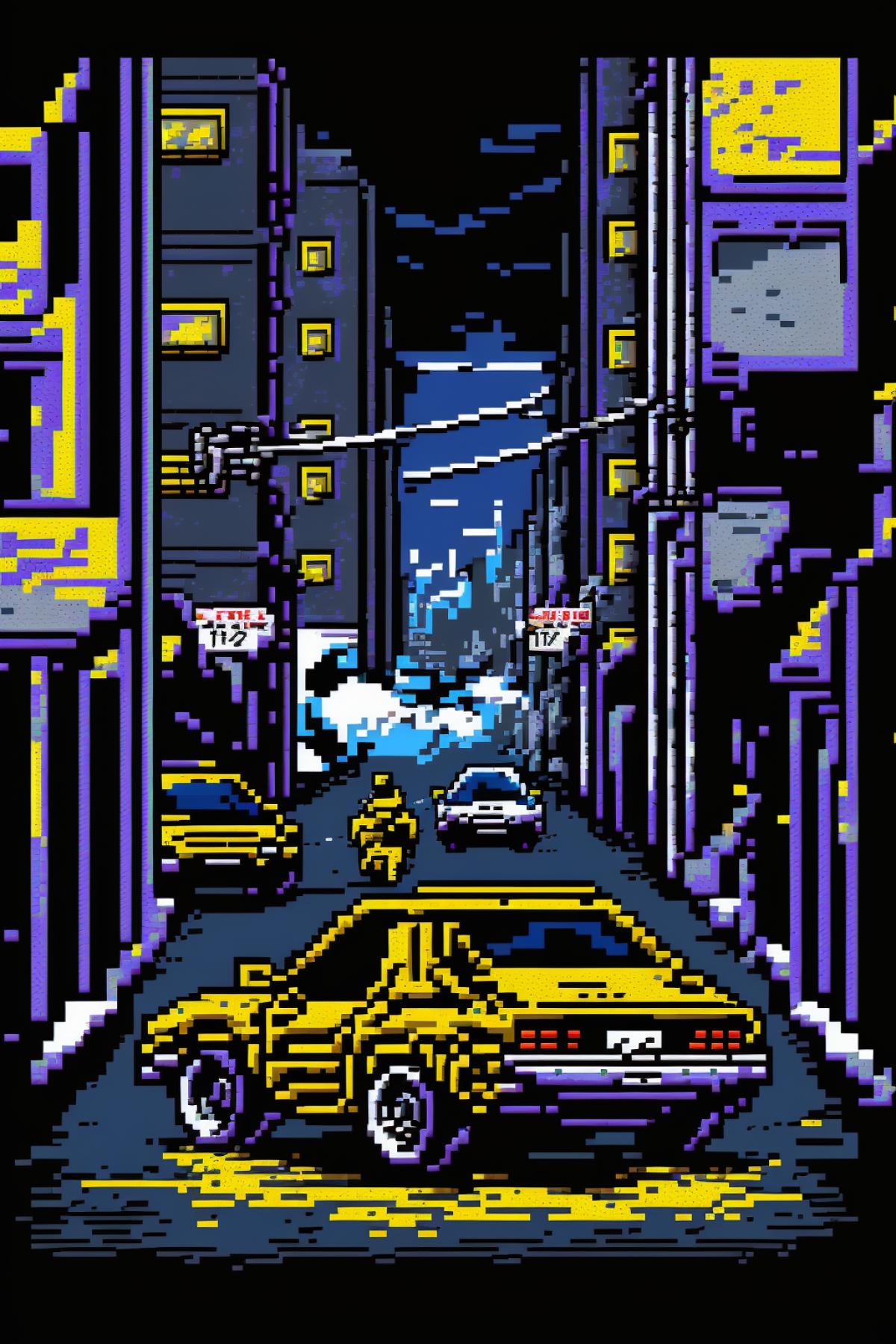 Cheerful 8-bit cyberpunk world