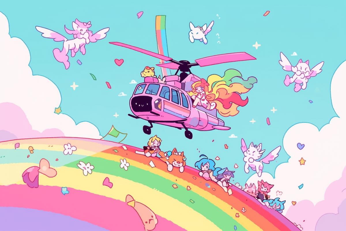 On a helicopter carpet we fly past the rainbow, you weirdos crawl, your weirdos