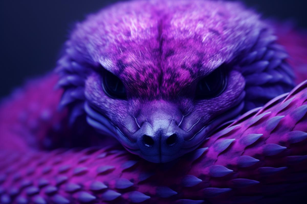 Purple snake:: furry, hairy