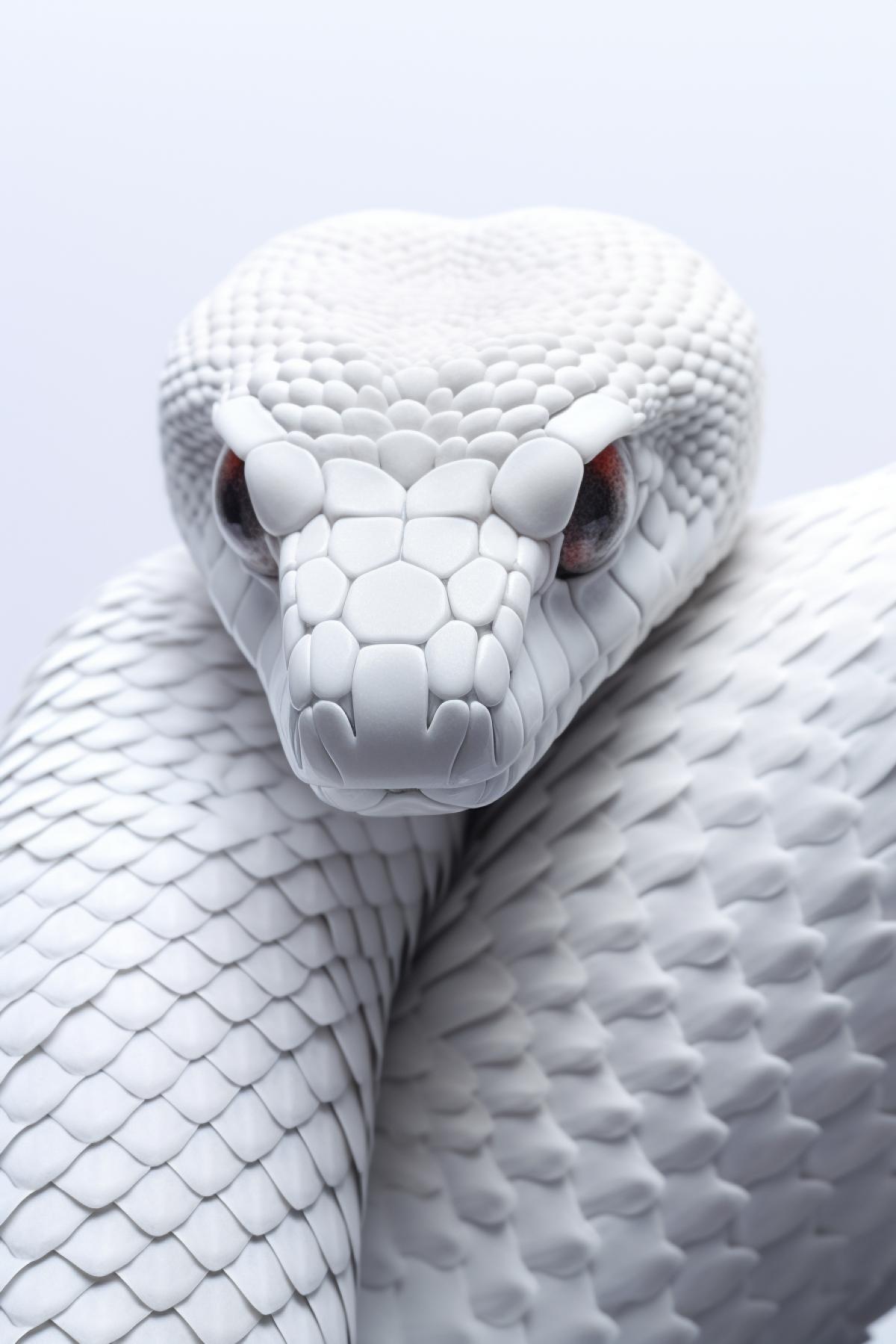 Beautiful white snake, light white background, hyper detailed, maximalistic, detailed, photography, 8k