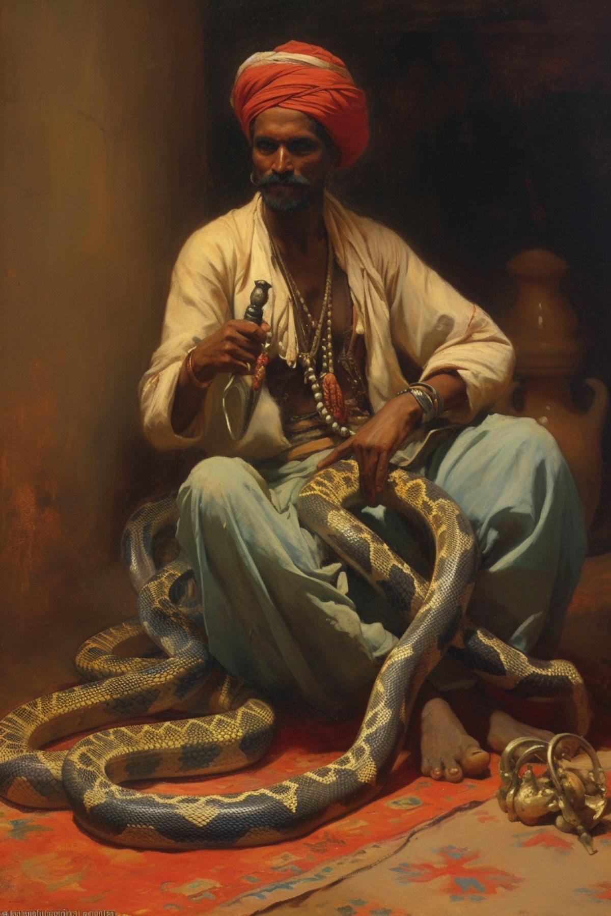 Indian snake charmer and cobra