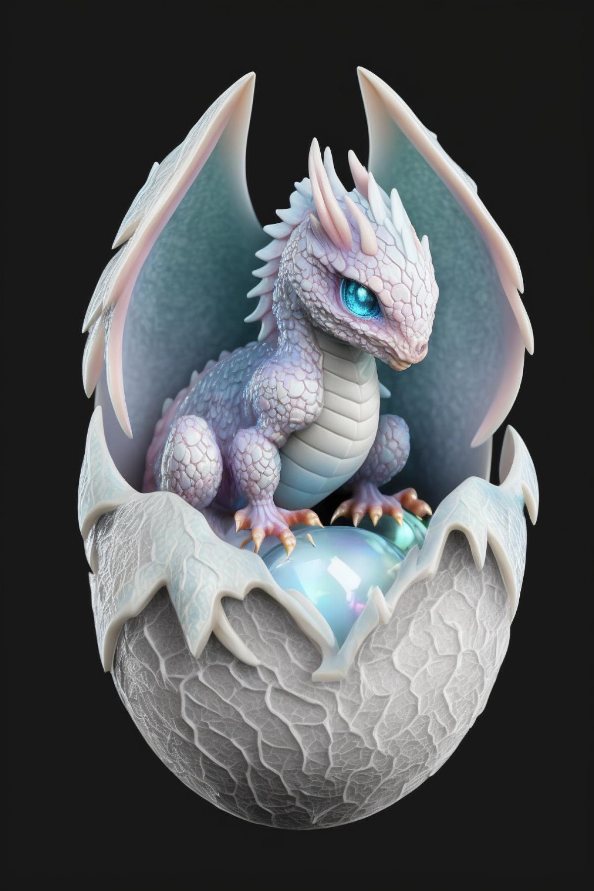 chibi dragon hatching from opal egg, hyper detailed, 3d render, unreal engine, creative, by Anne Stokes, Fire and Ice Faerie, Hyper realistic, highly detailed, ultra detailed,
