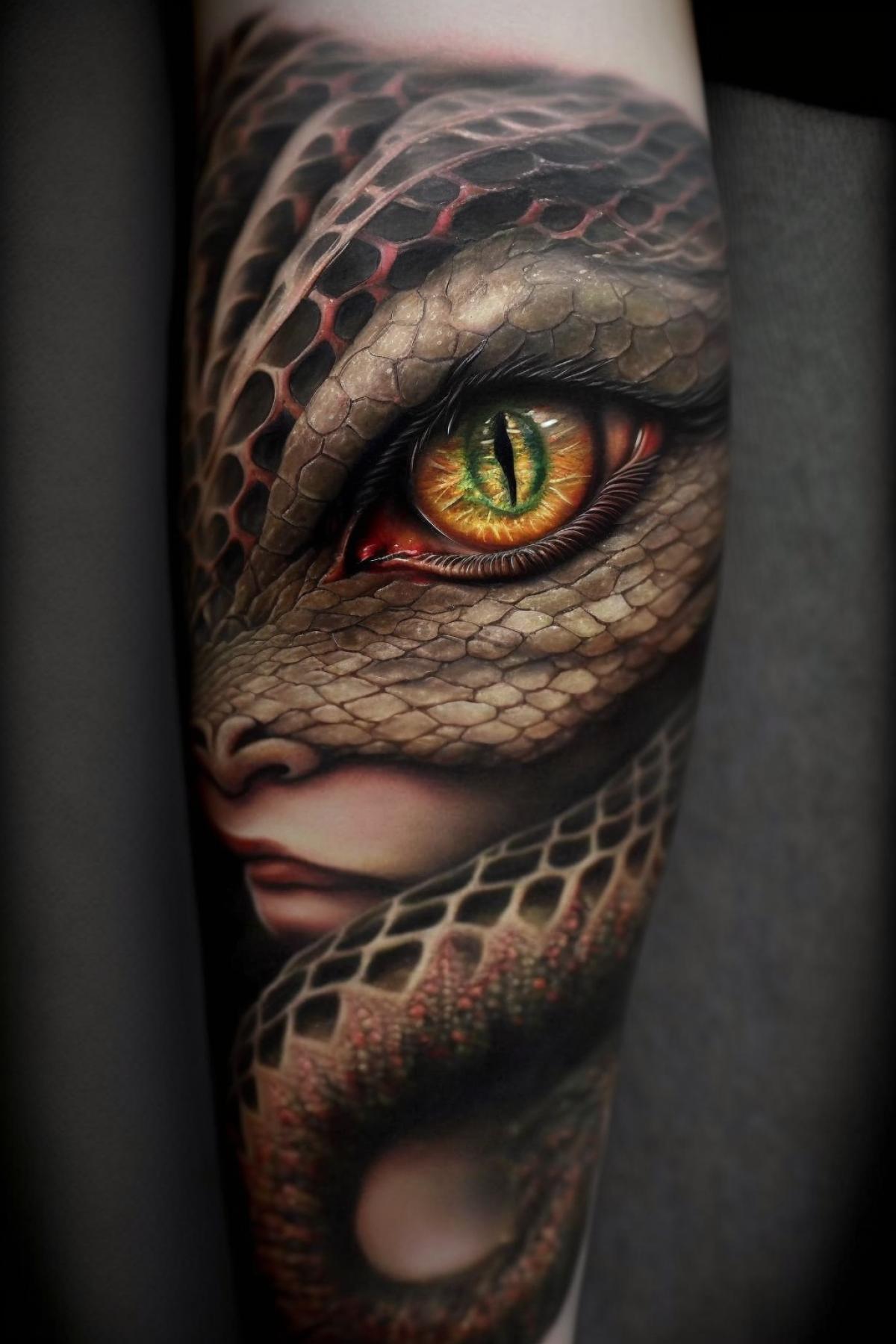 snake tattoo, professional photo, tattoo studio