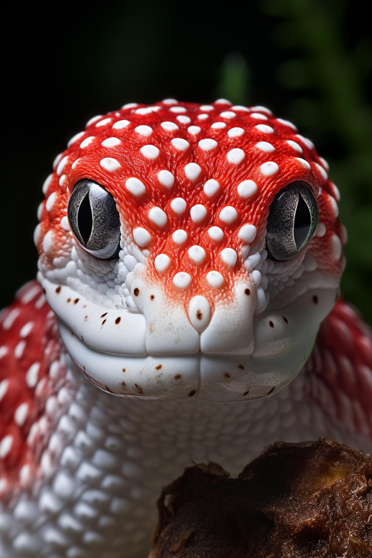 extremely Close-up portrait of amanita muscaria snake, professional photography