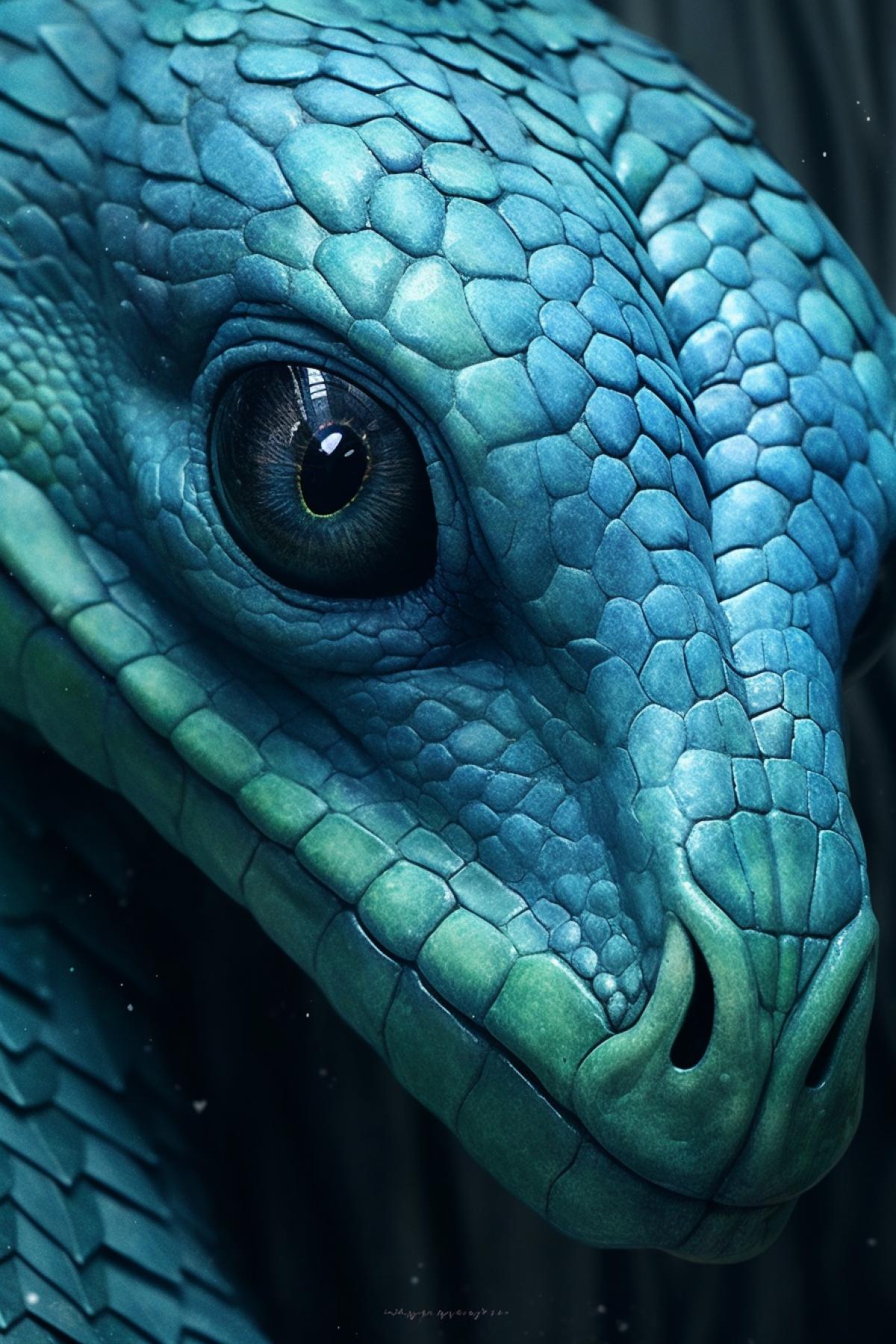 Close-up study of a , blubber-textured alien snake visage