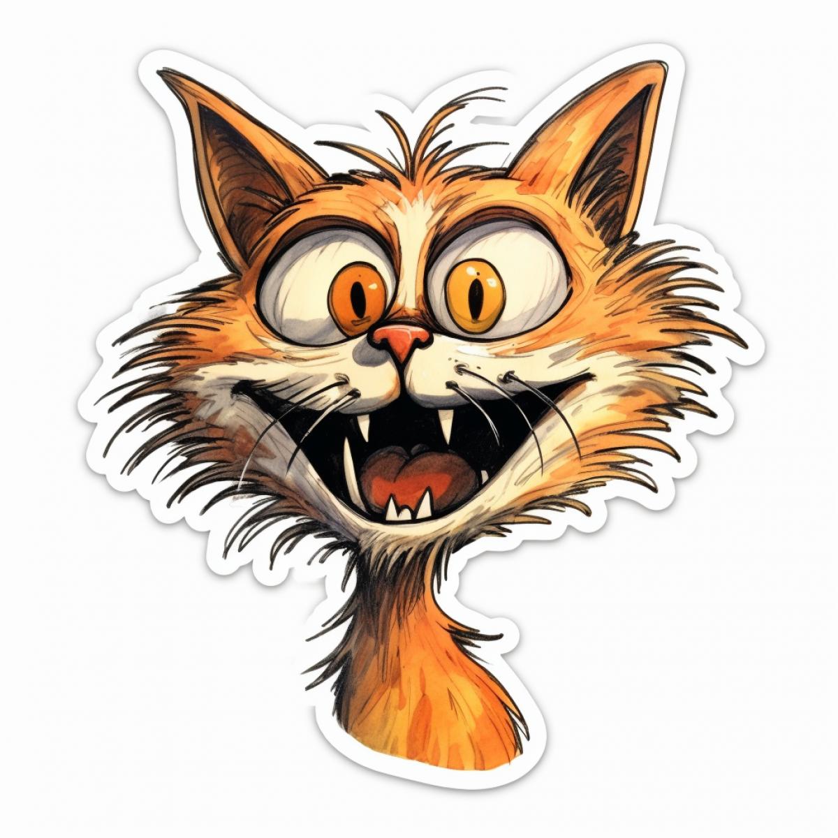 cats mouth the funny comic cartoon cat, in the style of bill watterson, naturalistic 4ks, tony diterlizzi, spiky mounds, glen keane, orange and bronze, psychological symbolism, sticker