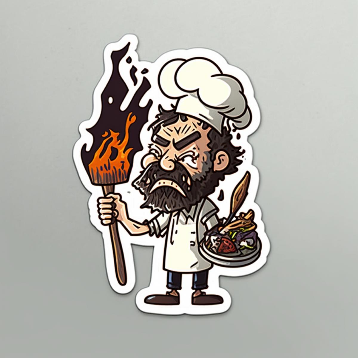 The cook turned on, mixed everything up. sticker.