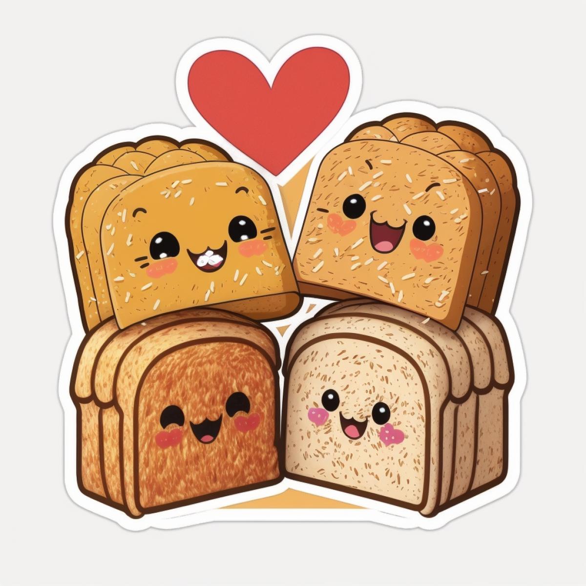 Cute adorable intelligent bread, love and joy, sticker